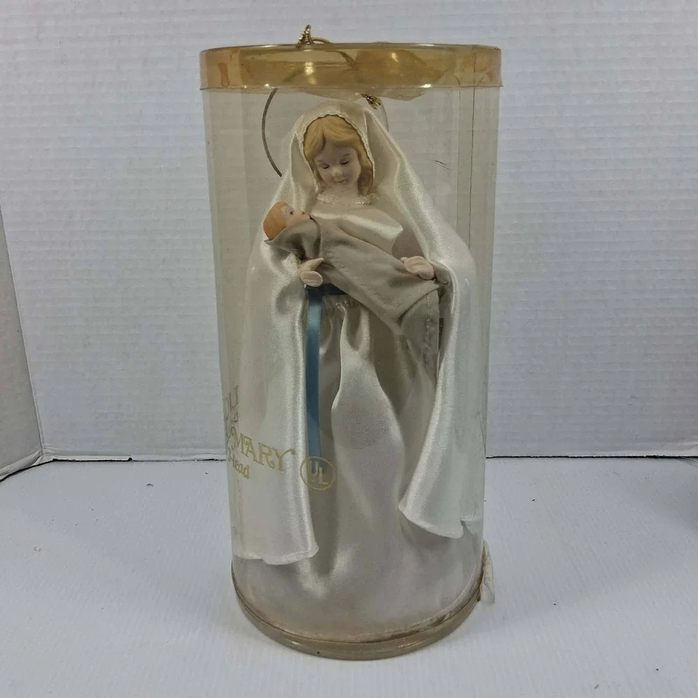 Vintage Porcelain Lighted Virgin Mary Baby Jesus Christmas Tree Topper 11.5in